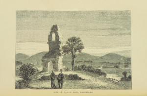 couple walking beside ruin of gascon hall, perthshire: Image taken from page 148 of 'Life and Songs of the Baroness Nairne; with a memoir and poems of Caroline Oliphant the younger. Edited by ... C. Rogers ... With a portrait and other illustrations'