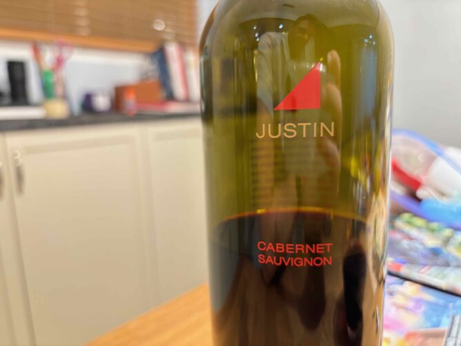 bottle of Justin cabernet half full