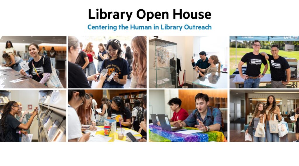 images of students in the library playing games