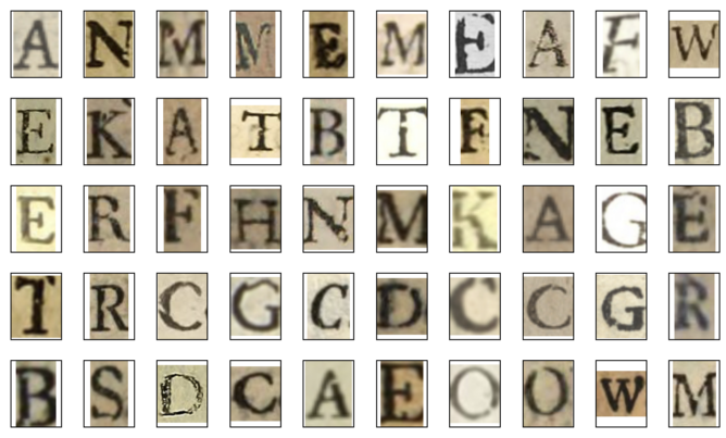 images of typed letters arranged in a grid